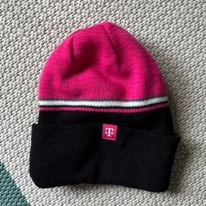 T-Mobile Magenta Pink Black White Stripes Unisex Reversible Winter Hat